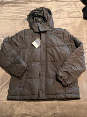 St. John's Bay Black Quilted Puffer with Hooded Design
